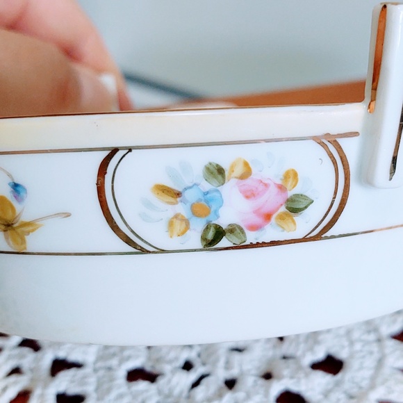 Vintage Hand Painted Nippon Trinket Butter Dish With Insert Floral W/Gold Trim - Picture 12 of 16